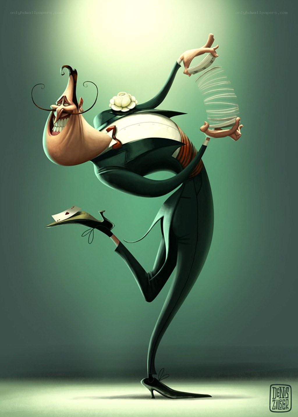 Cartoon magician performing trick