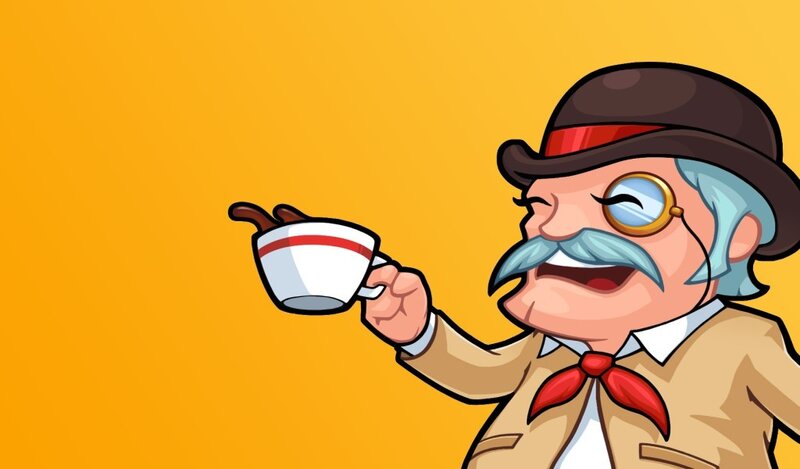 cartoon man drinking tea