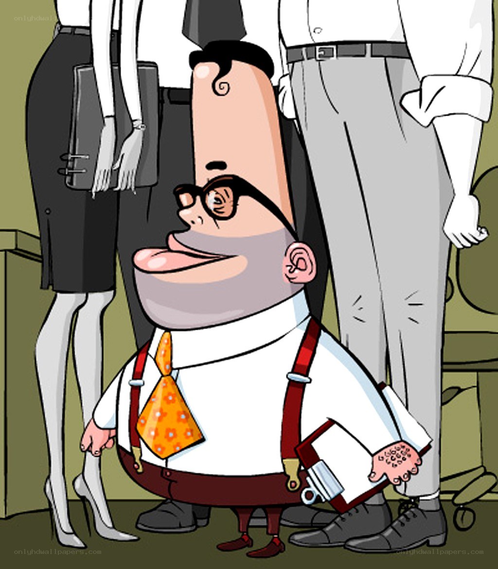 cartoon man in office
