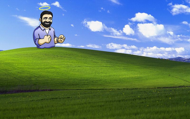 cartoon man on a hill