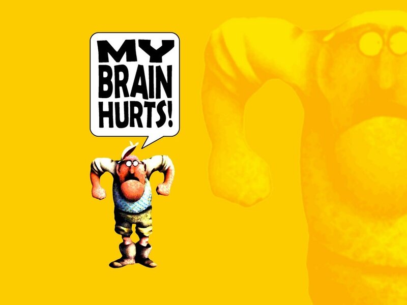 cartoon man with brain pain