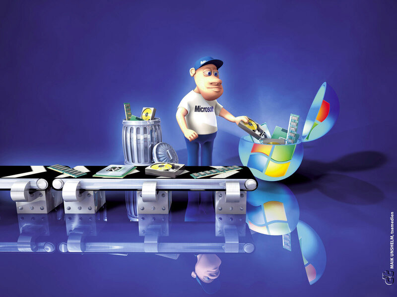 Cartoon Man with Computer Parts
