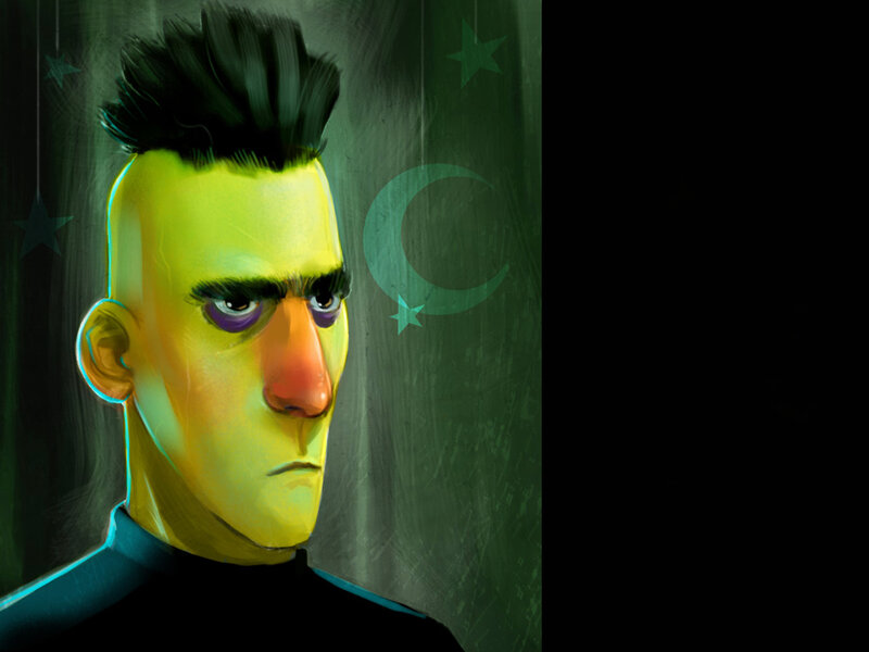 cartoon man with green background