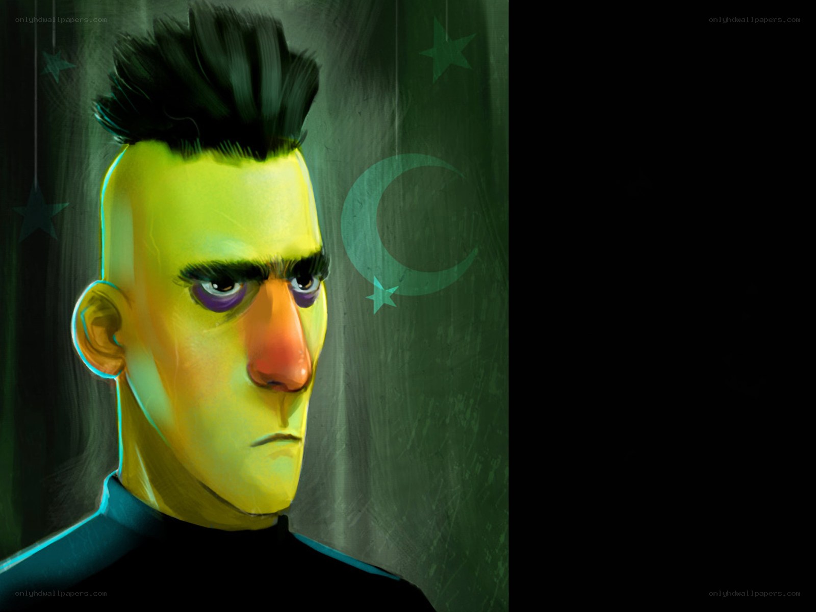 cartoon man with green background