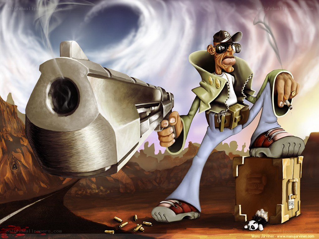 cartoon man with gun