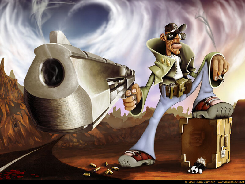 Cartoon Man with Gun — Brown, Dramatic