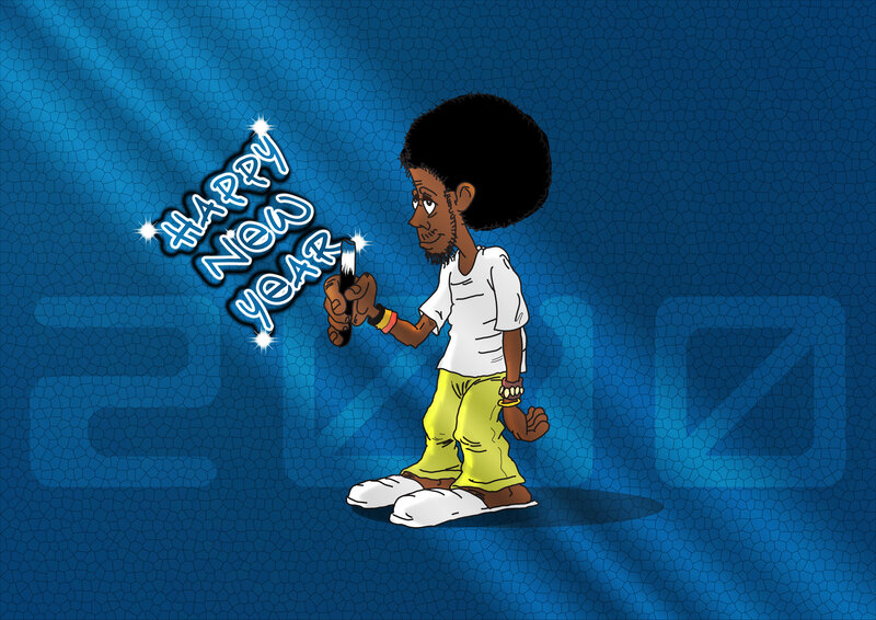 Cartoon man with Happy New Year