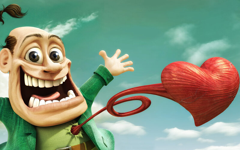 Cartoon Man with Heart — Green