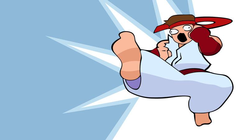 cartoon martial artist kicking