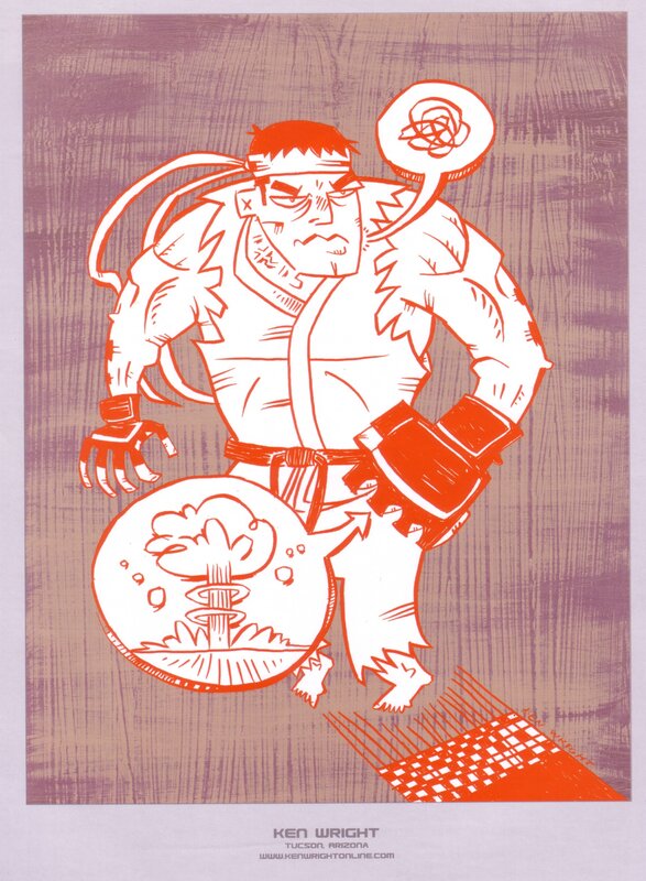 cartoon martial artist with explosions