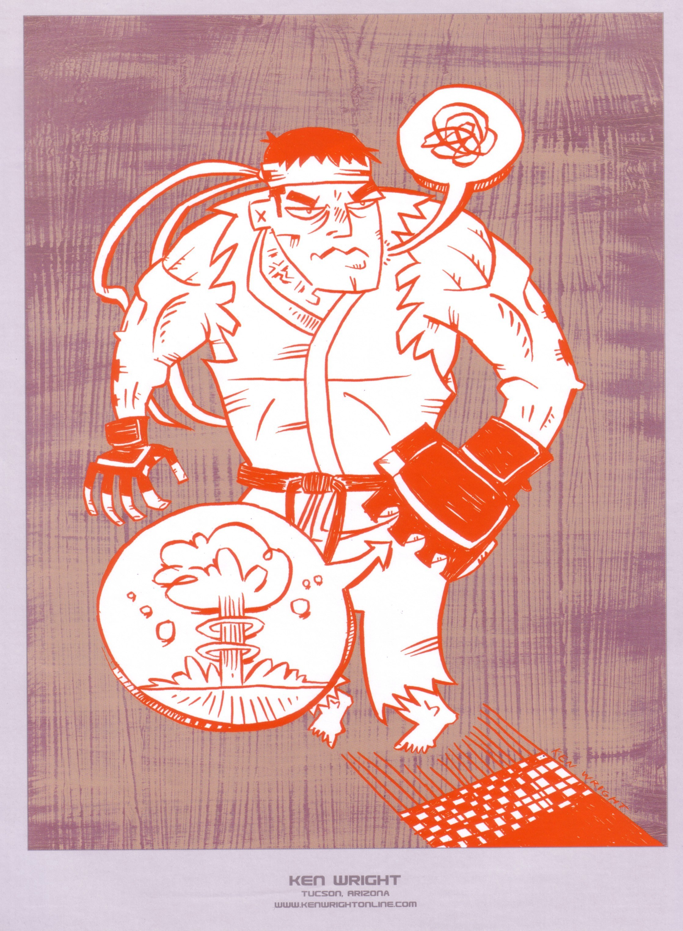 cartoon martial artist with explosions