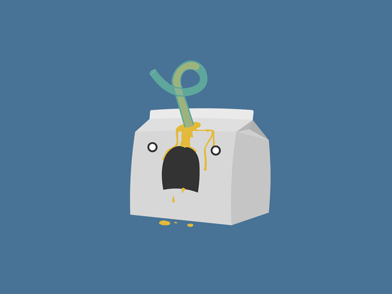 Cartoon Milk Carton — Blue, Playful, Illustration, Straw, Liquid, Eyes, White