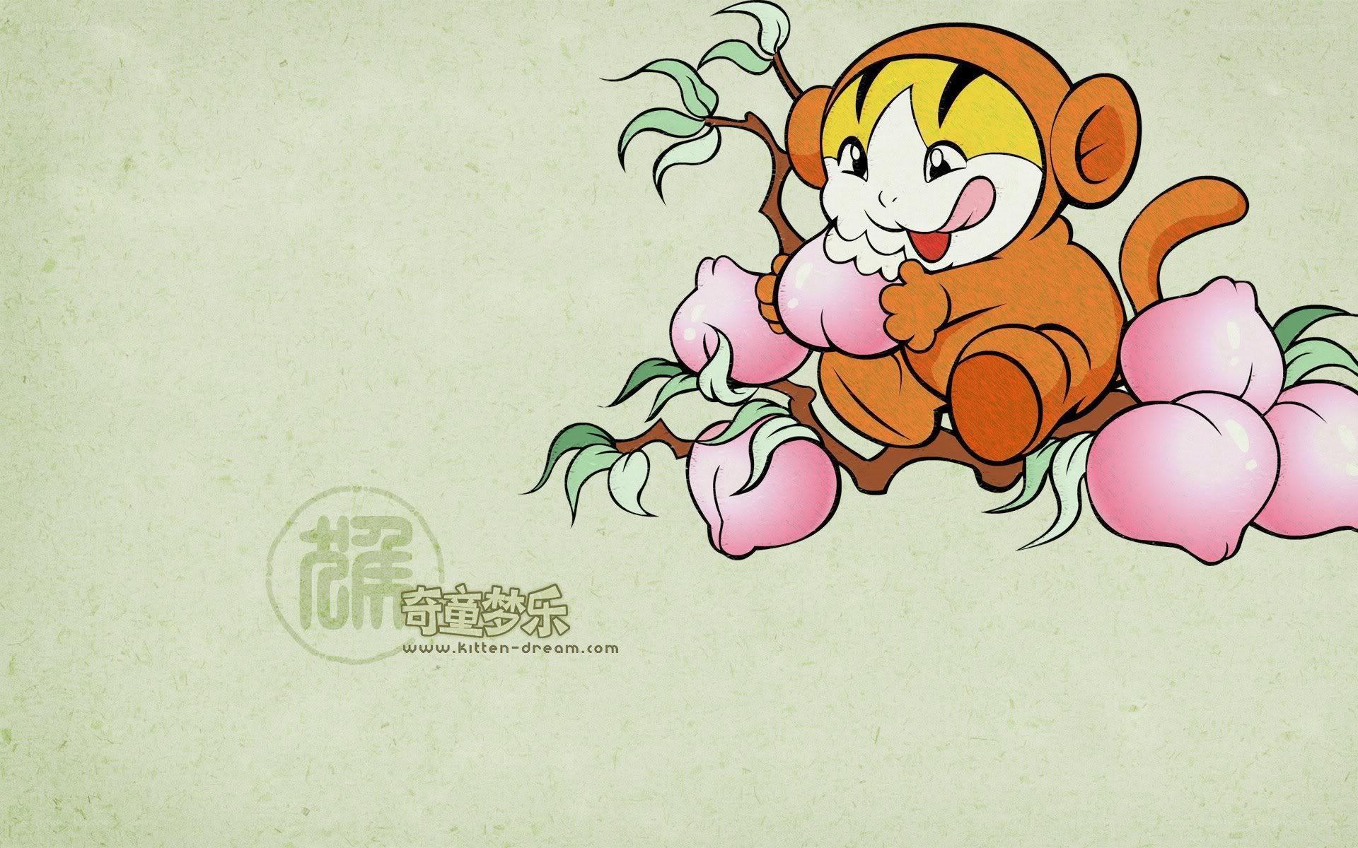 cartoon monkey eating peaches