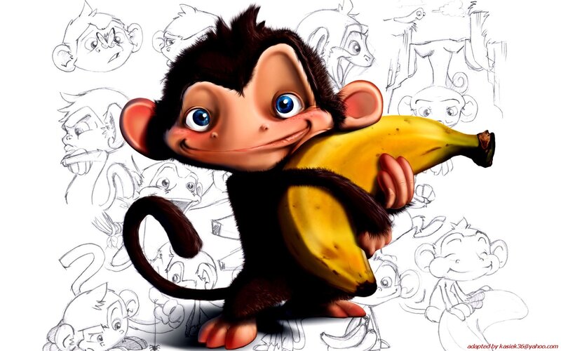 Cartoon Monkey Holding Banana