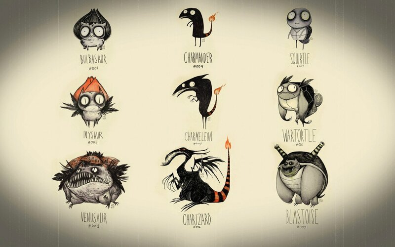 Cartoon Monster Creatures — Black, Creepy