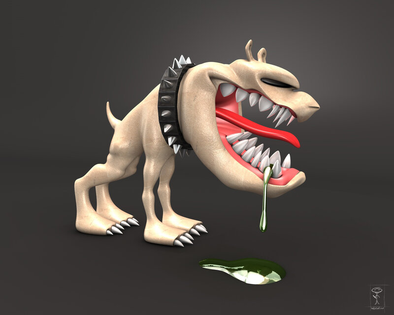 cartoon monster dog with spiked collar