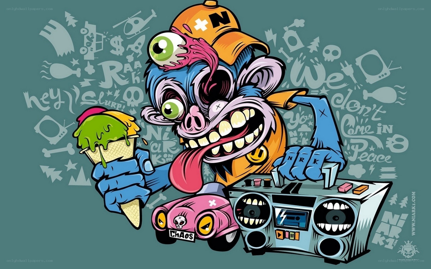 cartoon monster with boombox