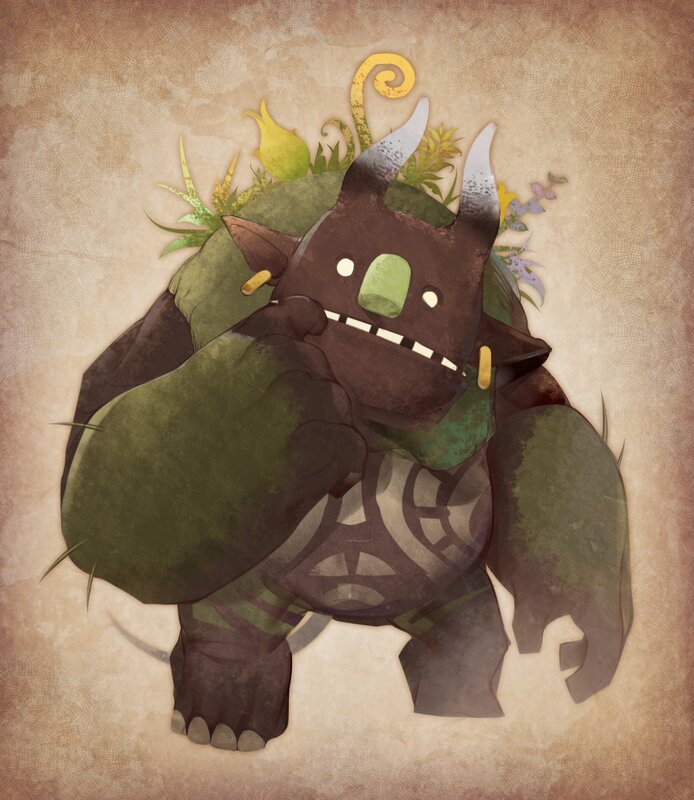 cartoon monster with plant growth