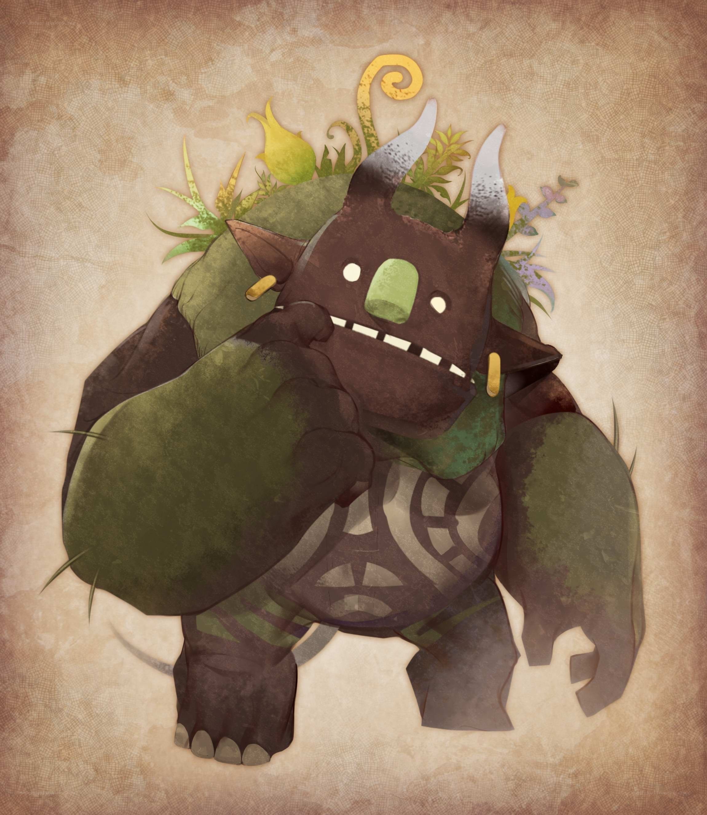 cartoon monster with plant growth
