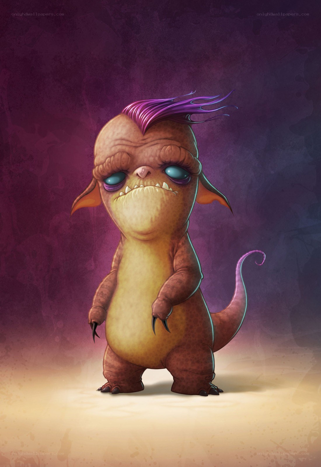 cartoon monster with purple mohawk