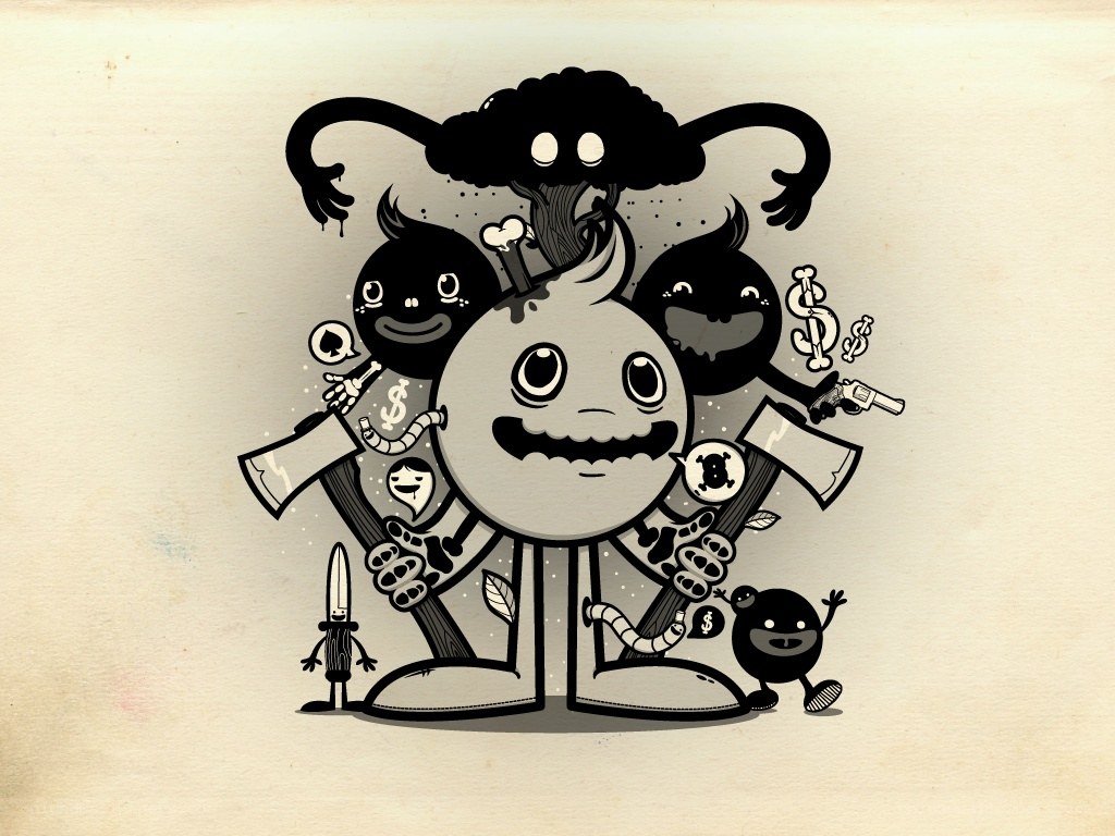 cartoon monster with weapons
