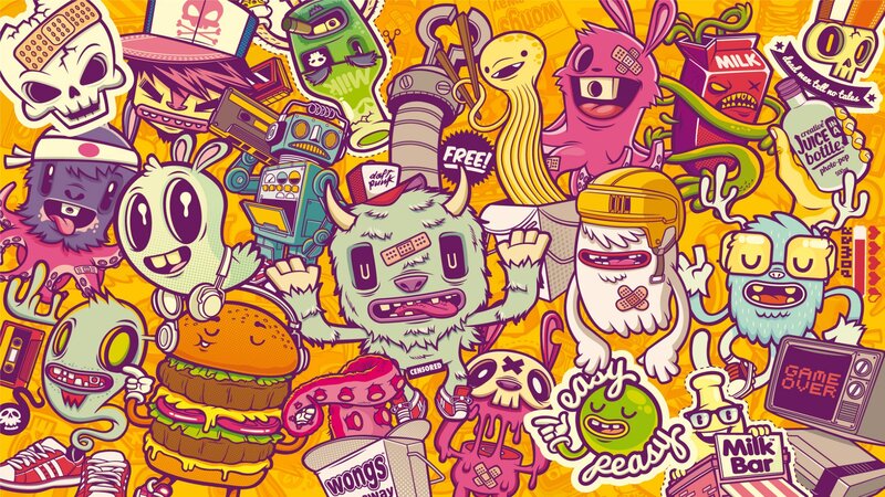 Cartoon Monsters Collage — Yellow