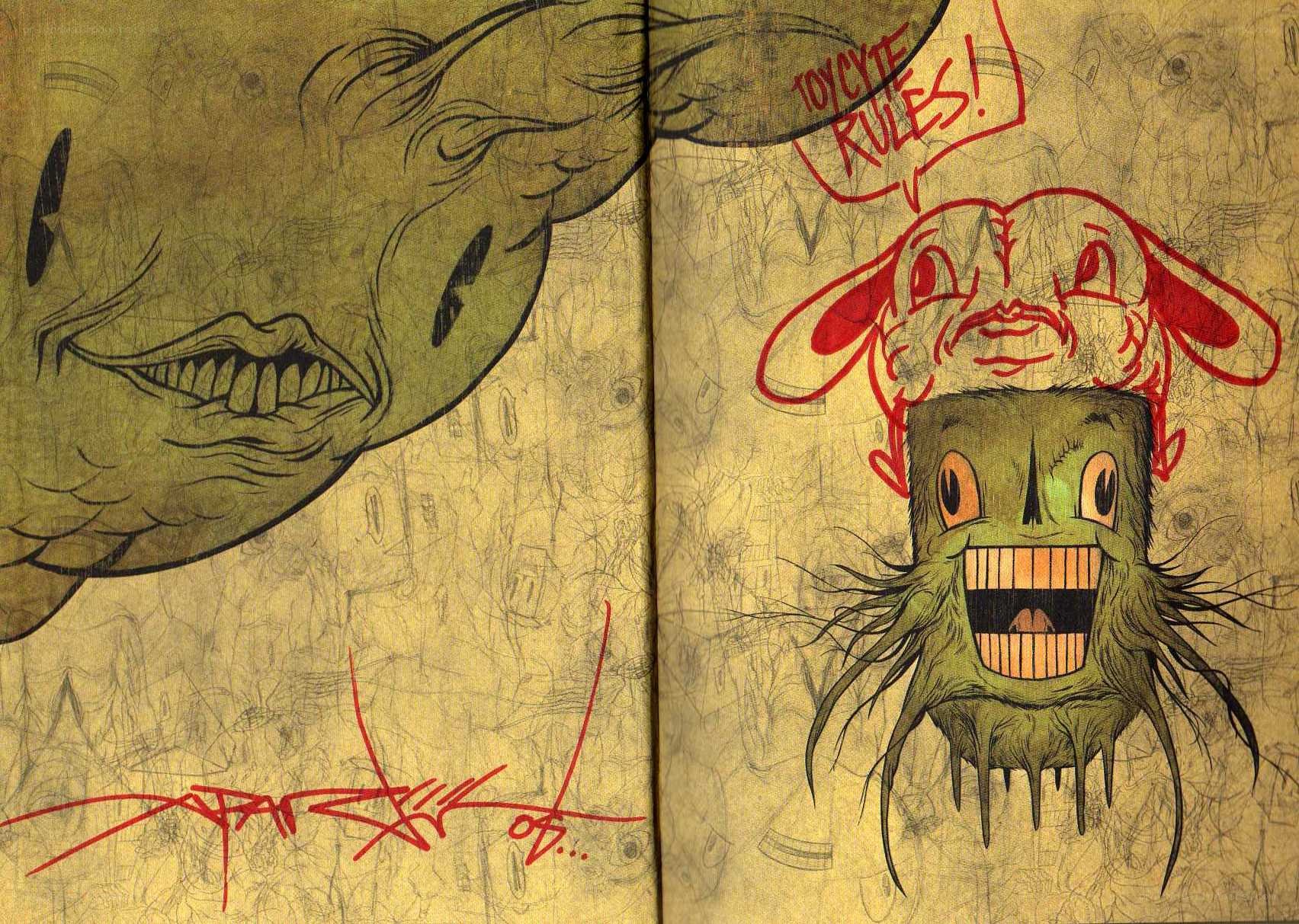 Cartoon monsters in a sketchbook
