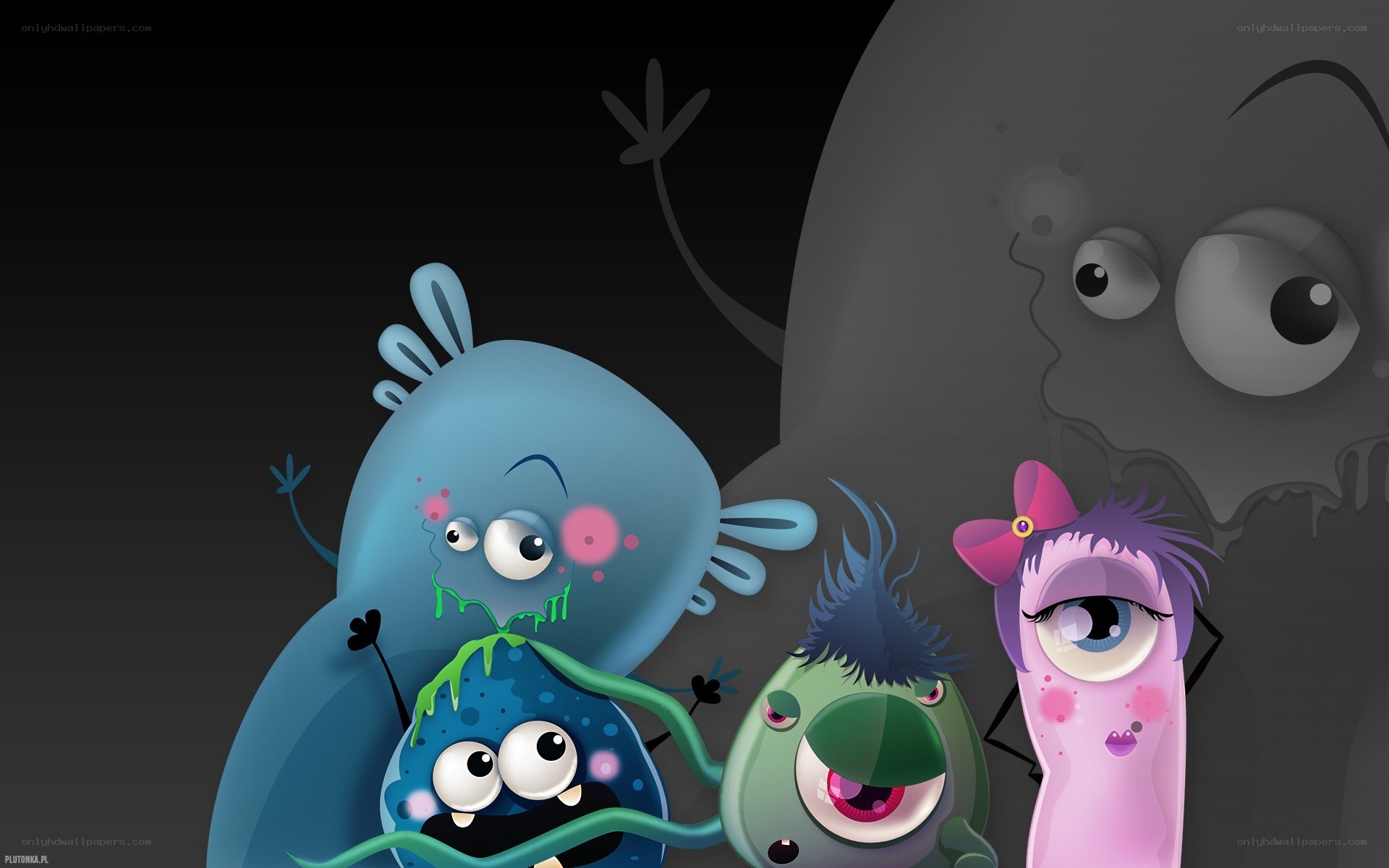 cartoon monsters in dark scene