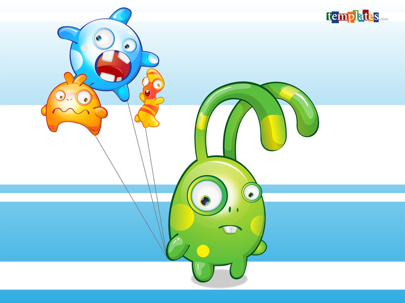 cartoon monsters with balloons