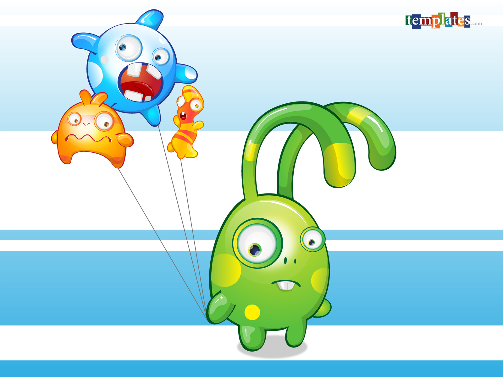 cartoon monsters with balloons