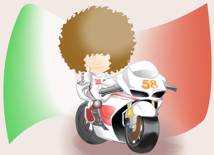 cartoon motorcyclist with afro