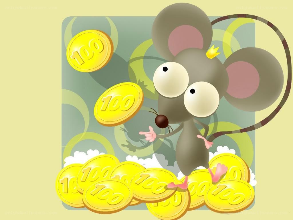 cartoon mouse with gold coins