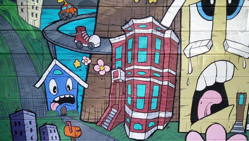 Cartoon Mural on Wall