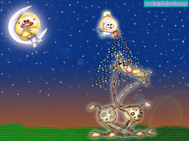 cartoon night scene with animals