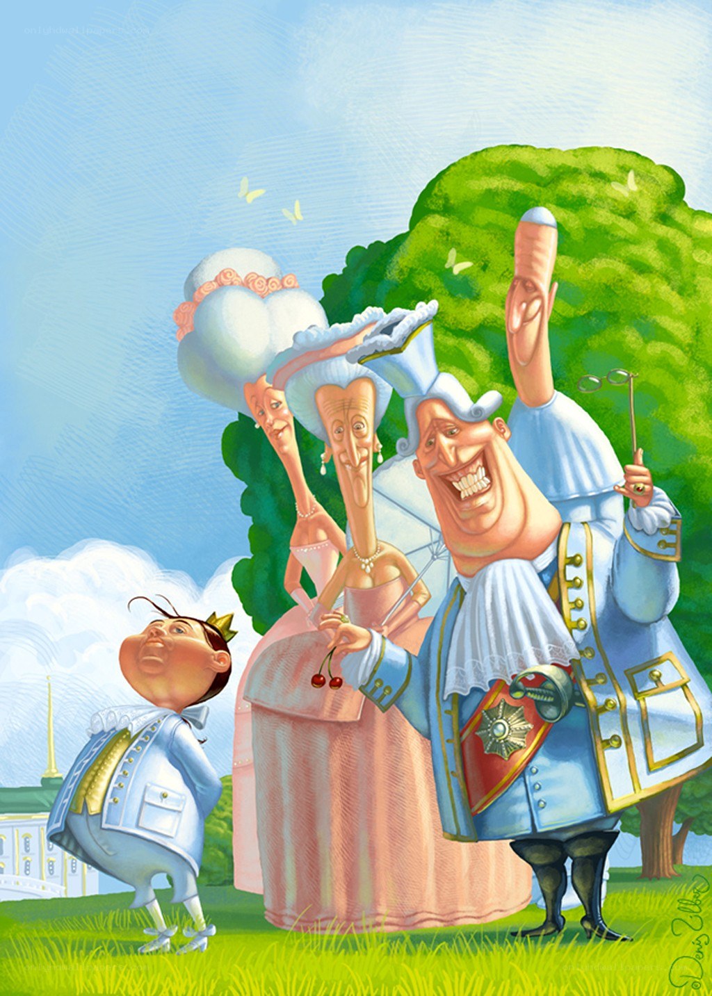 Cartoon nobility in a park