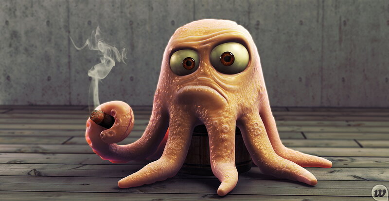 cartoon octopus smoking cigar