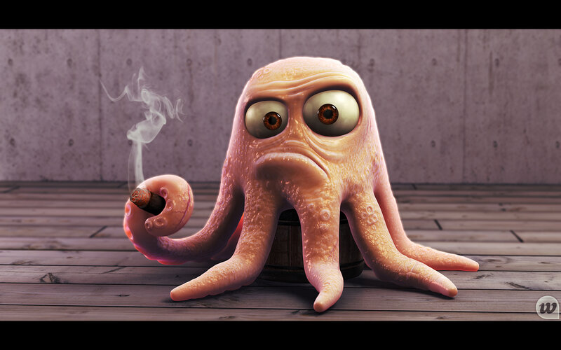 Cartoon Octopus Smoking — Pink