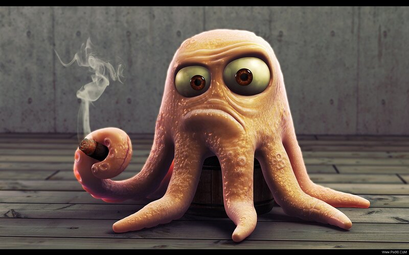 Cartoon Octopus Smoking