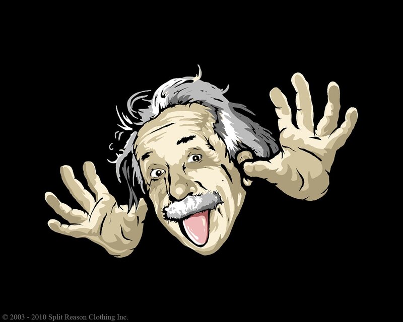 Cartoon of Albert Einstein — Black, Playful, Illustration, Hands, Tongue, Mustache