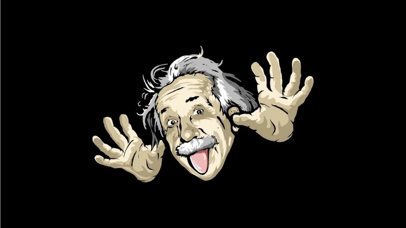 Cartoon of Albert Einstein — Black, Playful