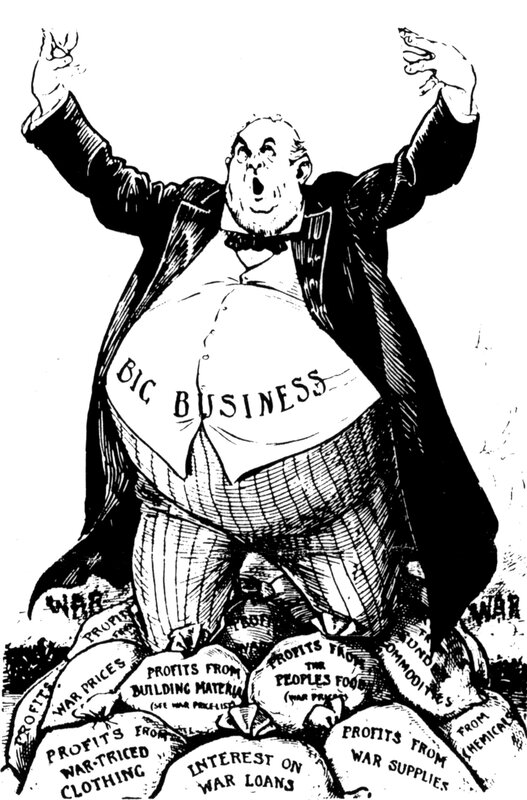 Cartoon of Big Business profiting from war