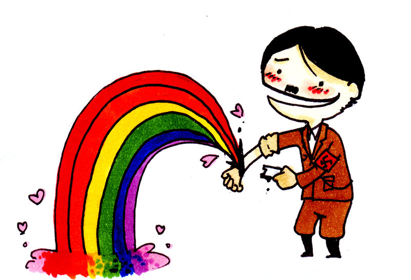 Cartoon of man with rainbow
