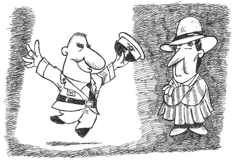 Cartoon of two men in hats