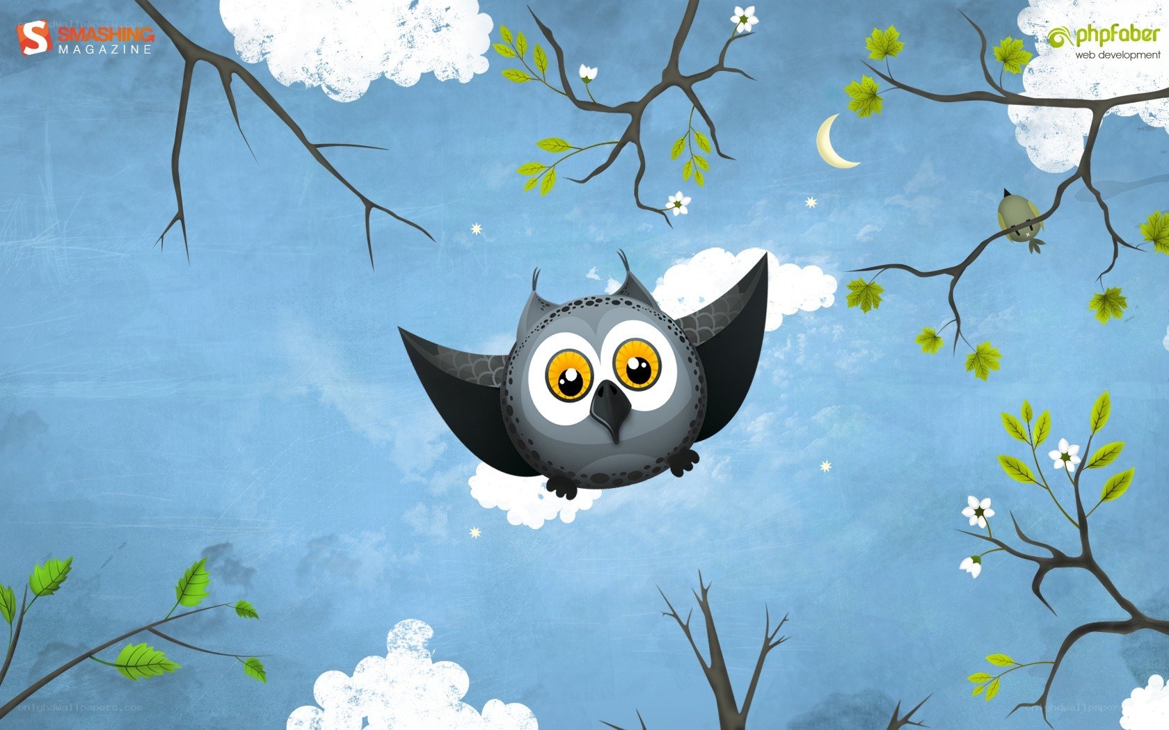 cartoon owl flying in sky