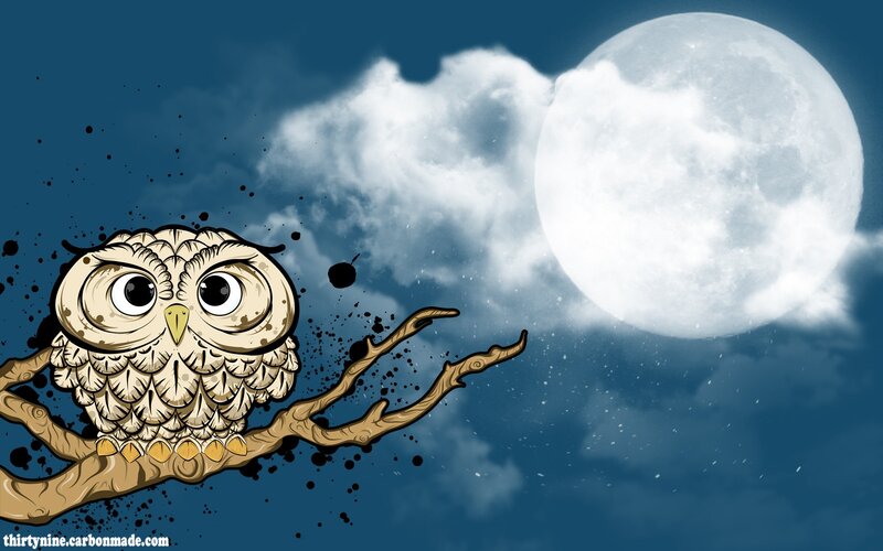 Cartoon Owl on Branch — Blue