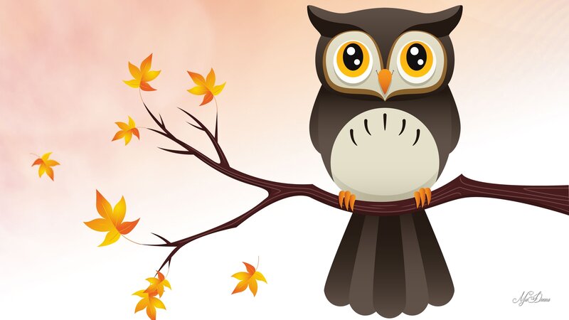Cartoon Owl on Branch — Brown