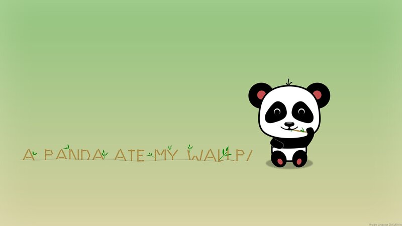 Cartoon Panda Eating Bamboo — Green