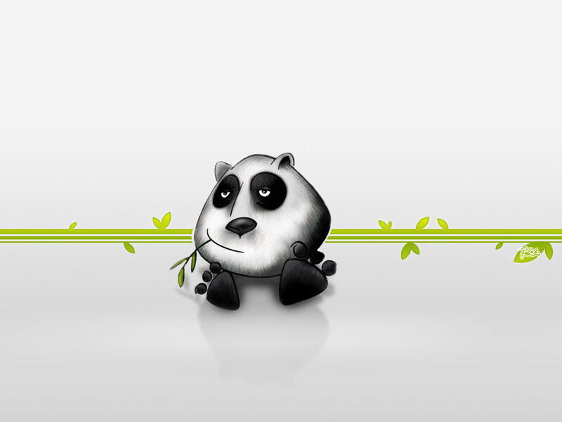 Cartoon Panda Eating Bamboo — White