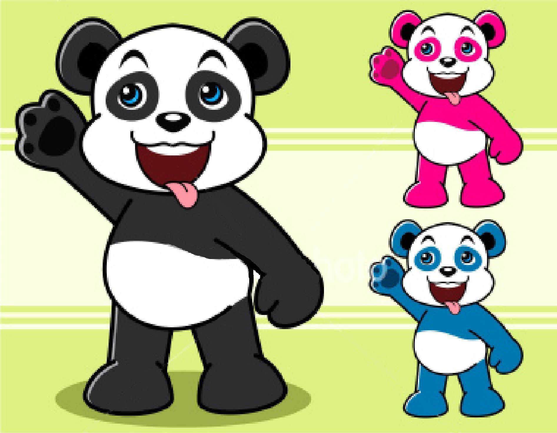 cartoon pandas waving