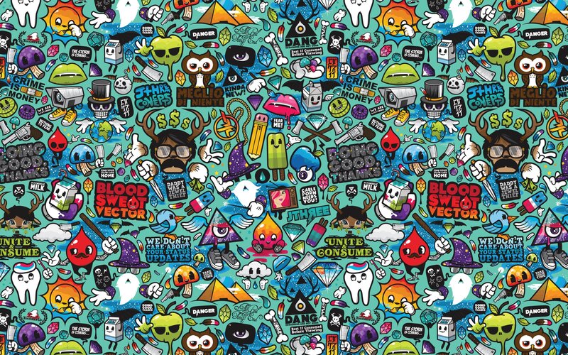 Cartoon Pattern with Icons — Teal